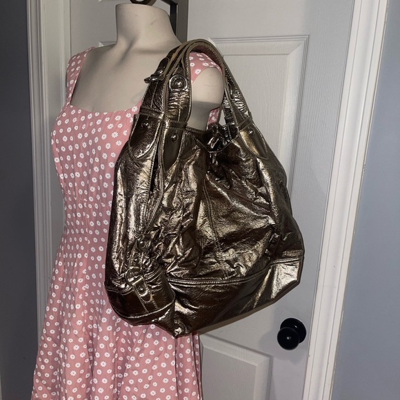 Metallic gold Nine West Women's Handbag y2k purse tote 2000s - Picture 1 of 10